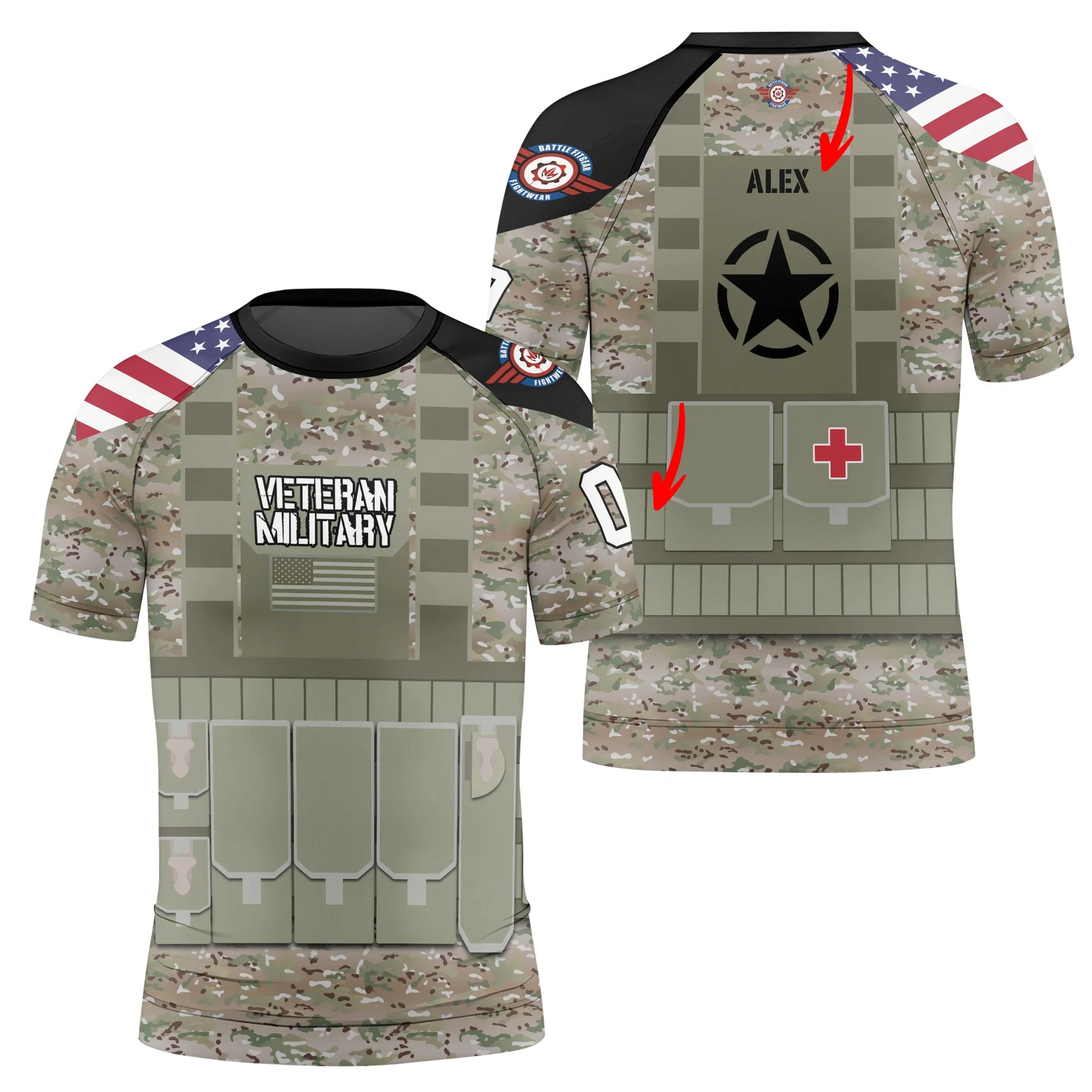 Personalized USA Army Veteran Kids Rash Guard