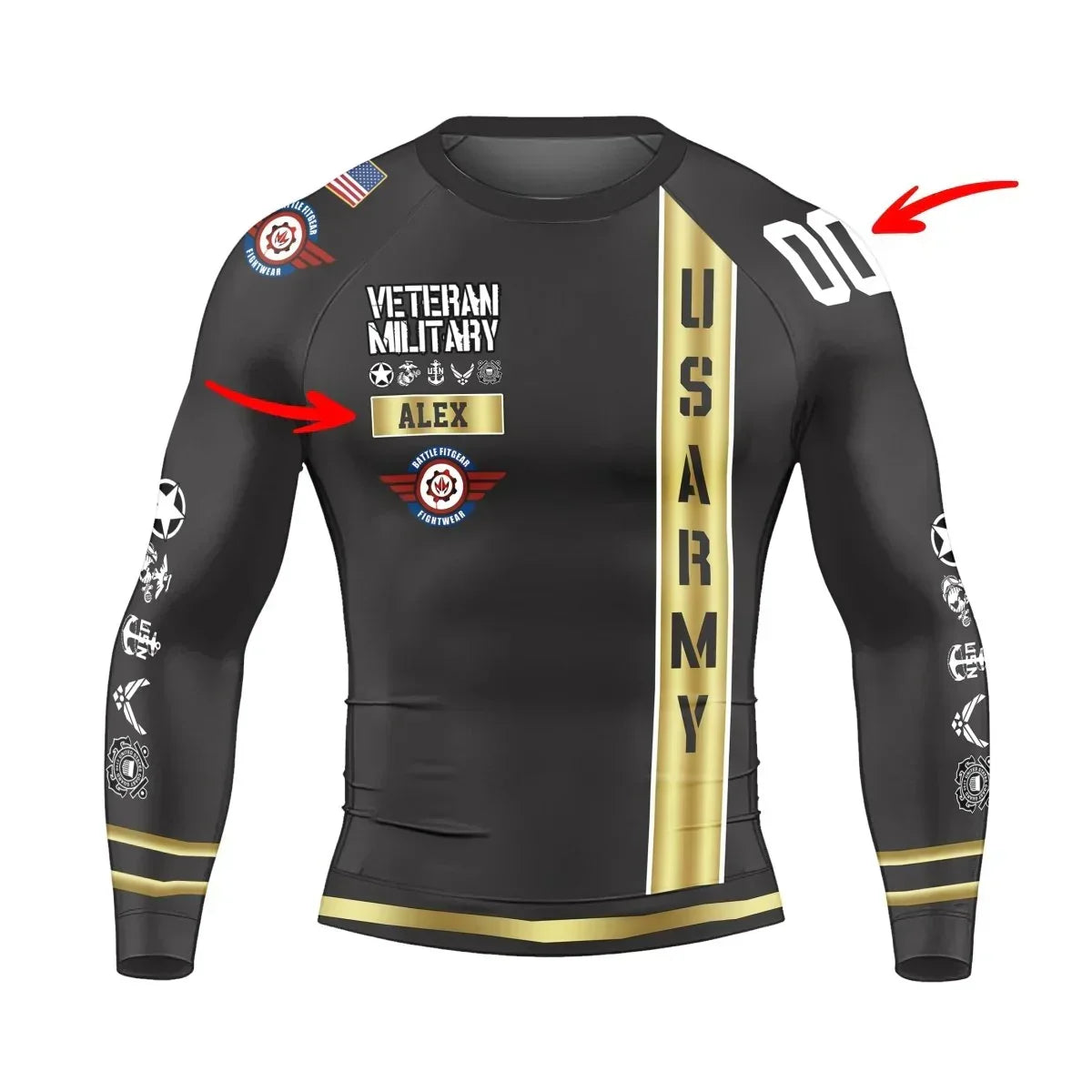 Personalized USA Army Veteran Men's Long Sleeve Rash Guard