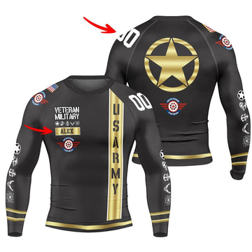 Personalized USA Army Veteran Men's Long Sleeve Rash Guard - BattleFitGear