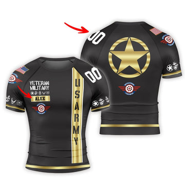 Personalized USA Army Veteran Men's Short Sleeve Rash Guard - BattleFitGear