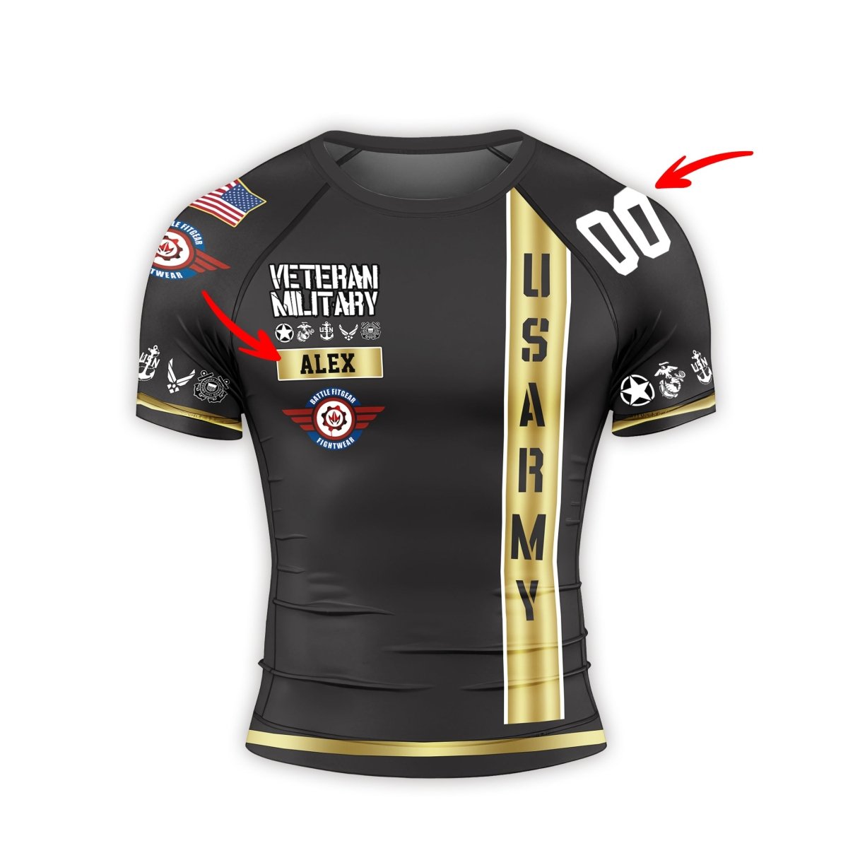 Personalized USA Army Veteran Men's Short Sleeve Rash Guard - BattleFitGear