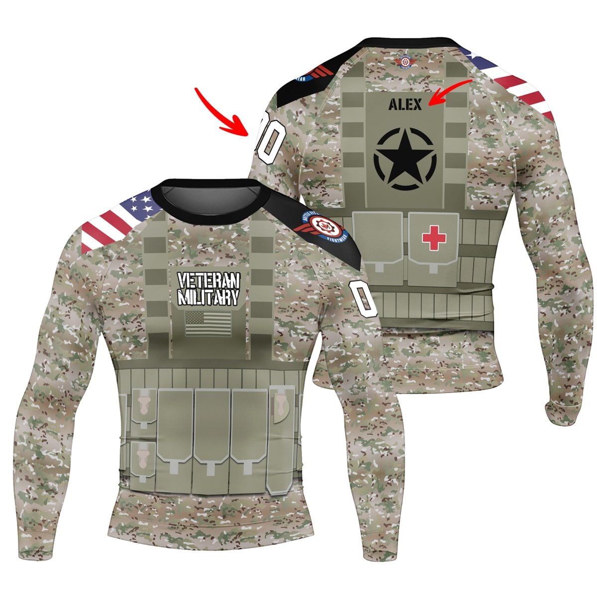 Personalized USA Army Veteran Military Men's Long Sleeve Rash Guard - BattleFitGear