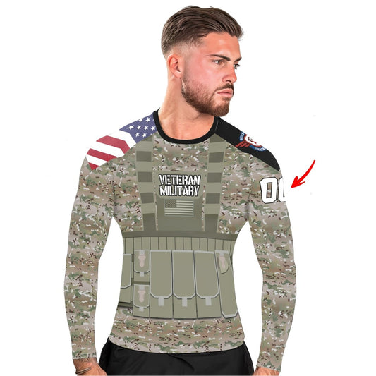 Personalized USA Army Veteran Military Men's Long Sleeve Rash Guard - BattleFitGear