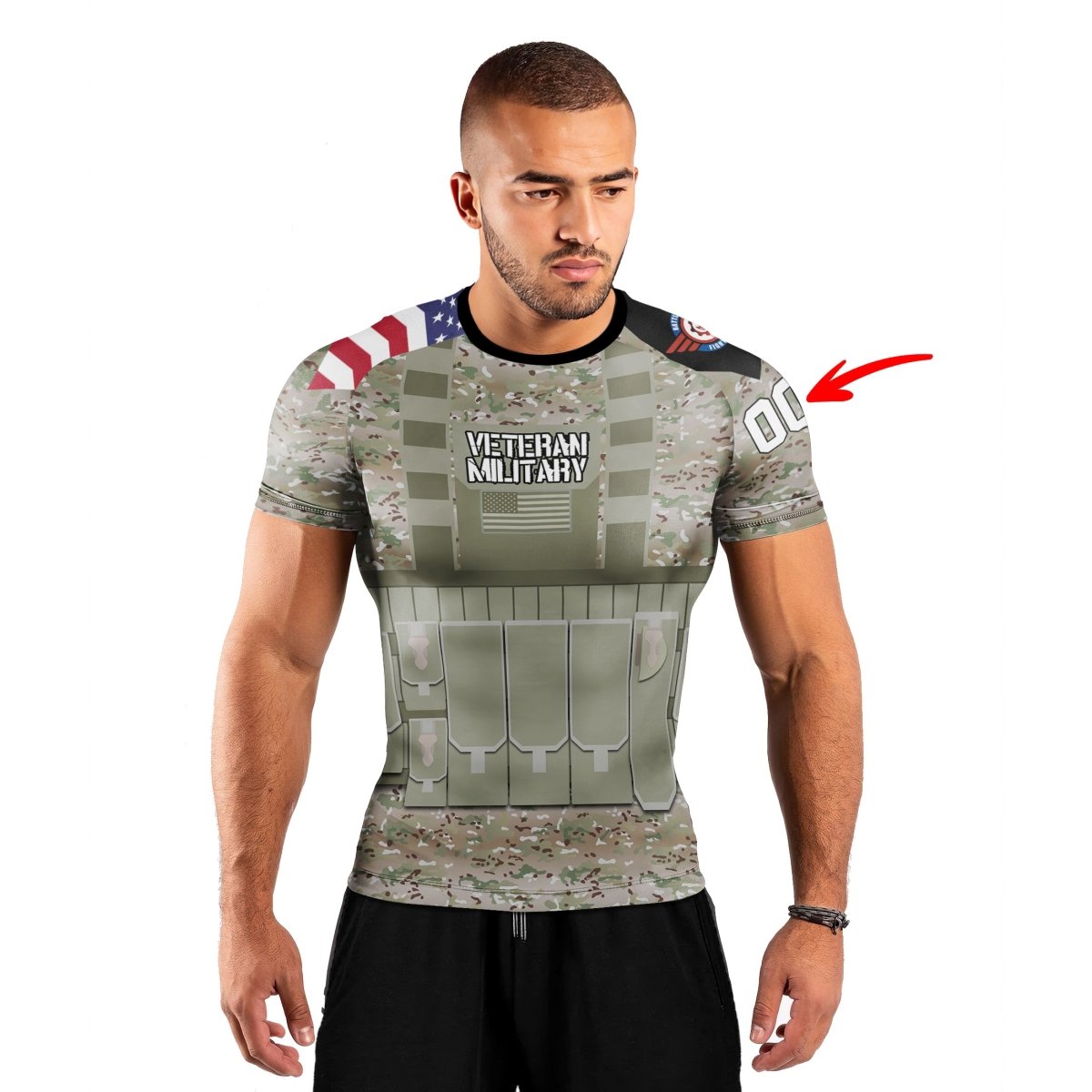 Personalized USA Army Veteran Military Men's Short Sleeve Rash Guard - BattleFitGear