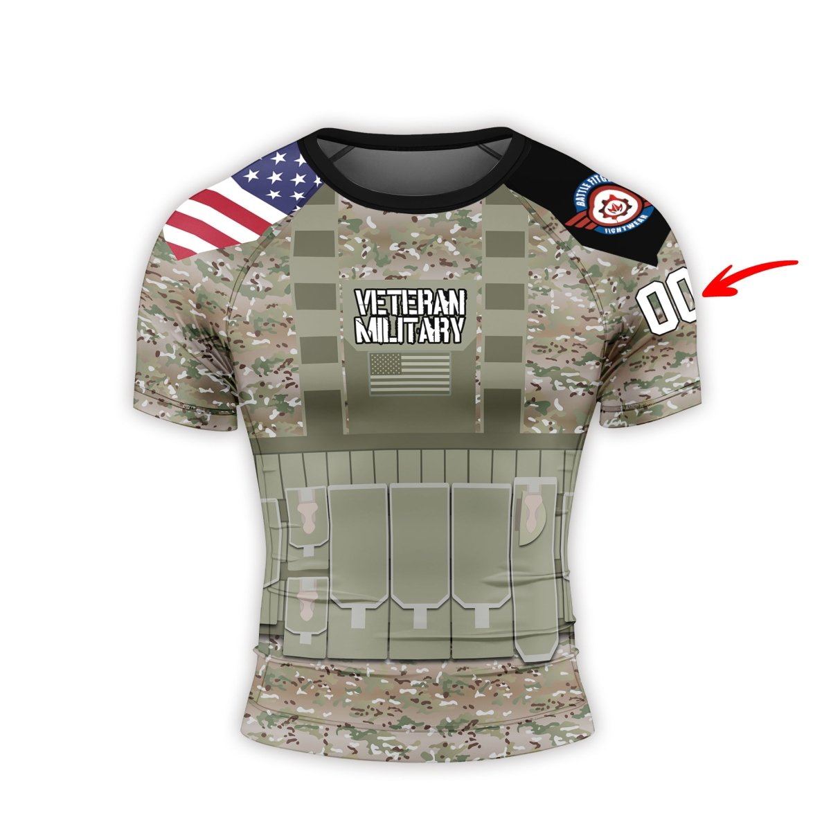 Personalized USA Army Veteran Military Men's Short Sleeve Rash Guard - BattleFitGear