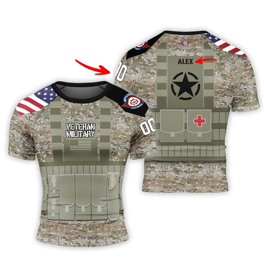 Personalized USA Army Veteran Military Men's Short Sleeve Rash Guard - BattleFitGear