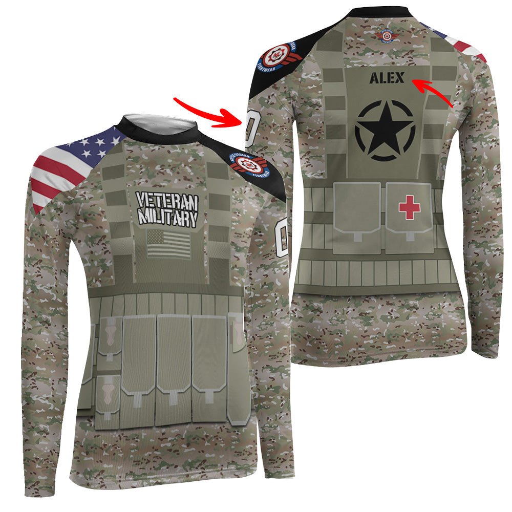 Personalized USA Army Veteran Military Women's Long Sleeve Rash Guard - BattleFitGear