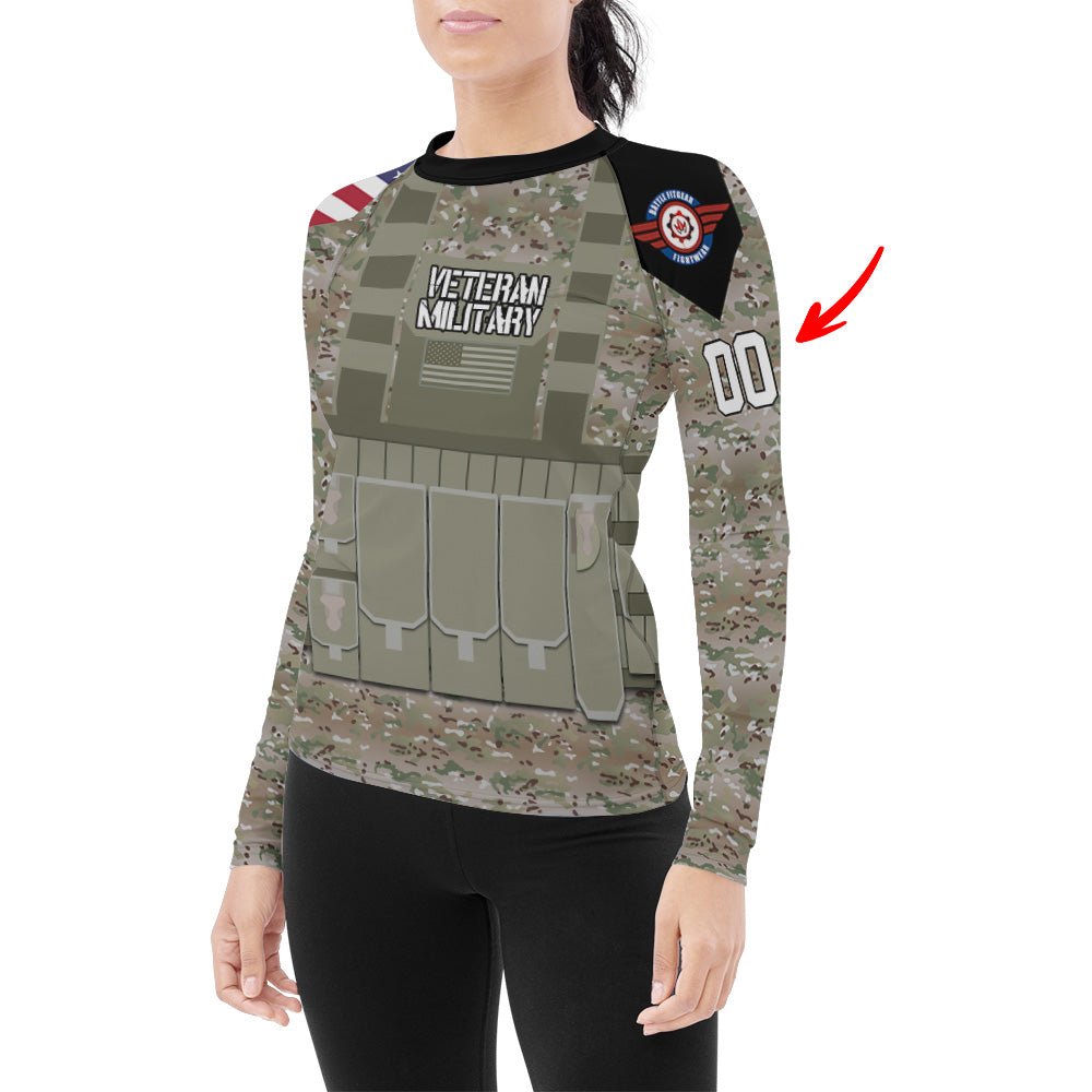 Personalized USA Army Veteran Military Women's Long Sleeve Rash Guard - BattleFitGear