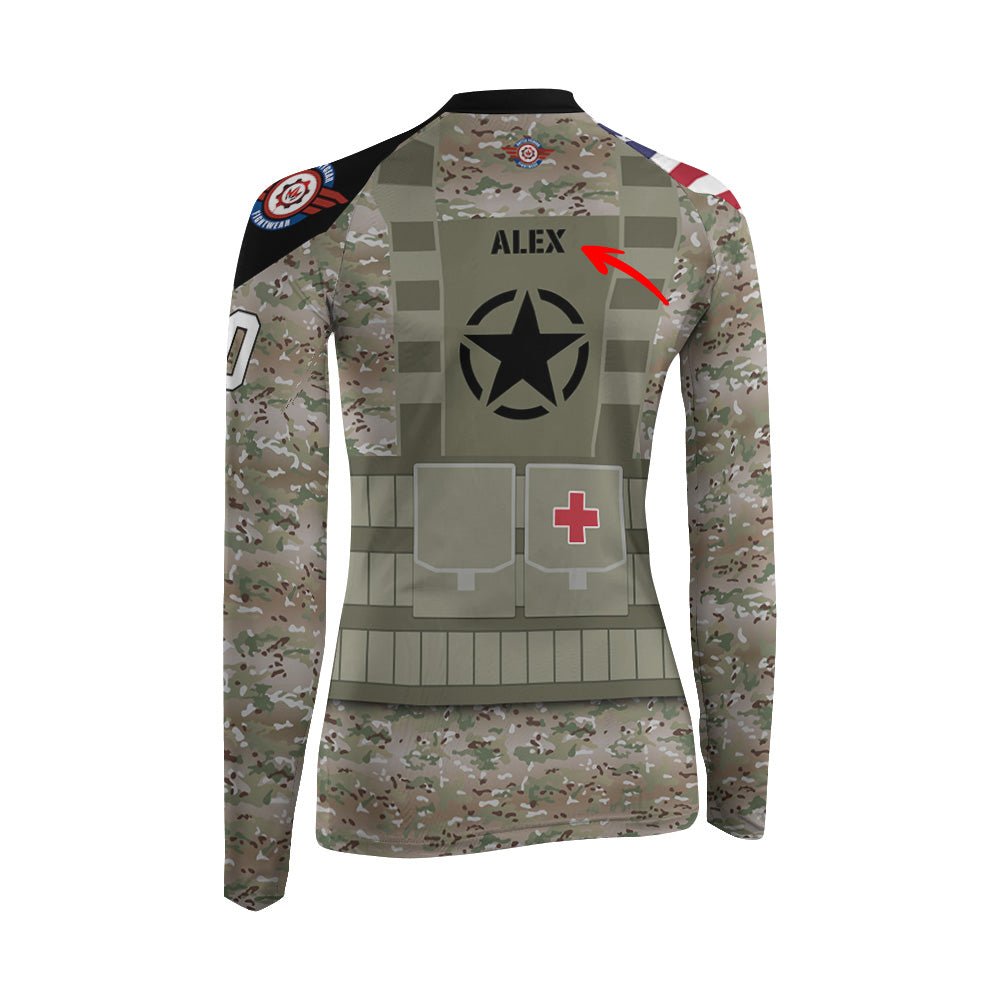 Personalized USA Army Veteran Military Women's Long Sleeve Rash Guard - BattleFitGear