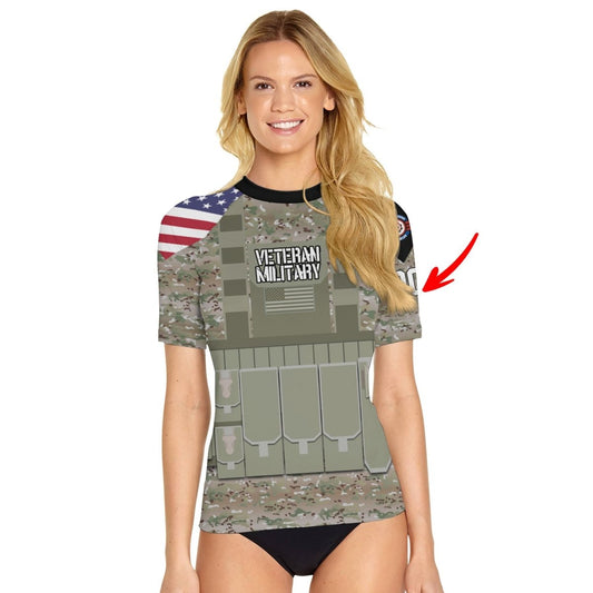 Personalized USA Army Veteran Military Women's Short Sleeve Rash Guard - BattleFitGear