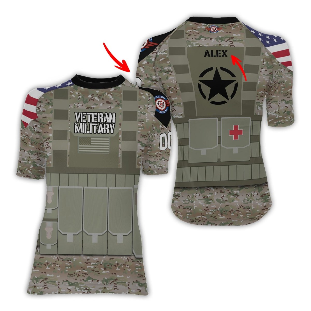 Personalized USA Army Veteran Military Women's Short Sleeve Rash Guard - BattleFitGear