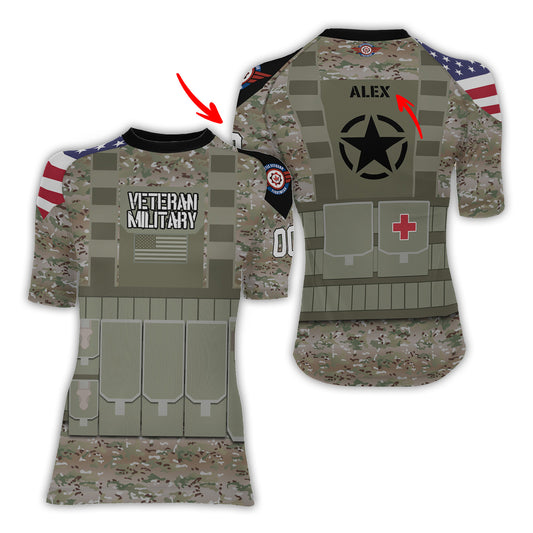 Personalized USA Army Veteran Military Women's Short Sleeve Rash Guard