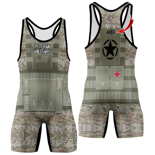 Personalized USA Army Veteran Military Wrestling Singlets