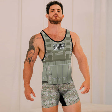Personalized USA Army Veteran Military Wrestling Singlets