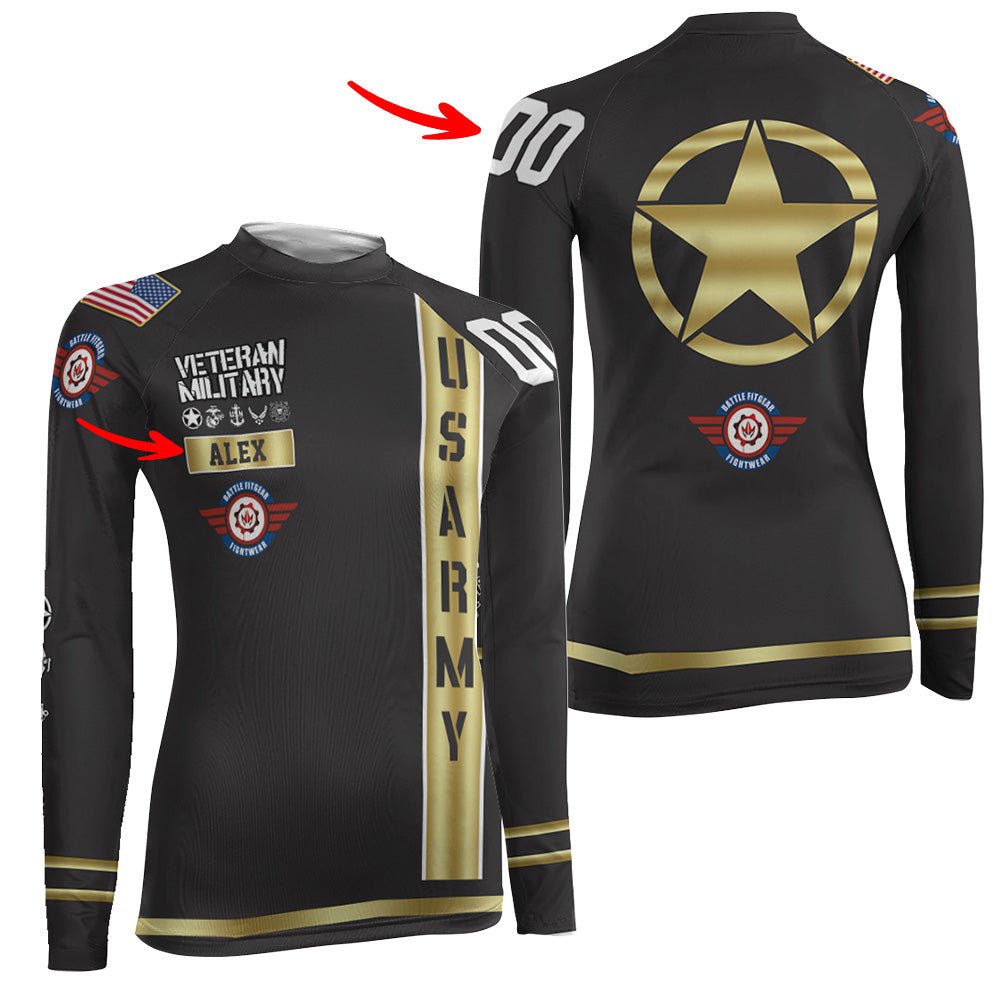 Personalized USA Army Veteran Women's Long Sleeve Rash Guard - BattleFitGear