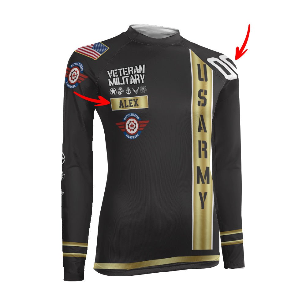 Personalized USA Army Veteran Women's Long Sleeve Rash Guard - BattleFitGear