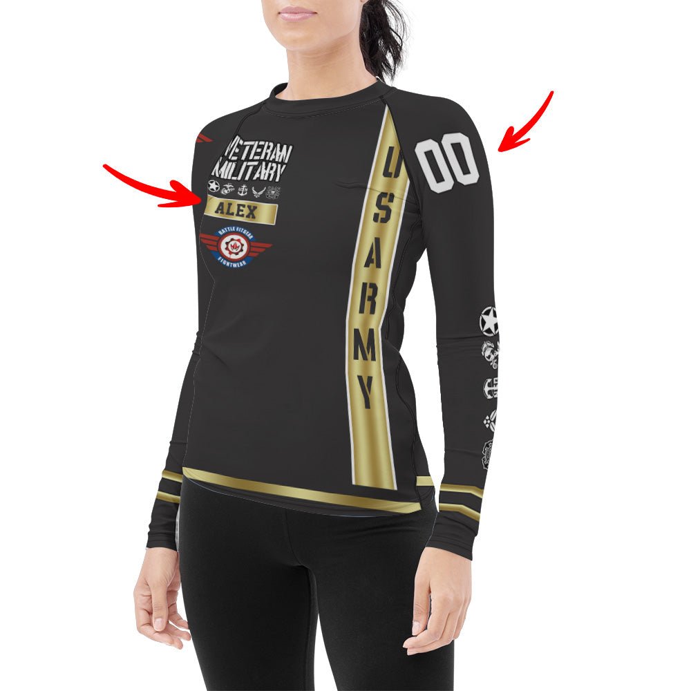 Personalized USA Army Veteran Women's Long Sleeve Rash Guard - BattleFitGear