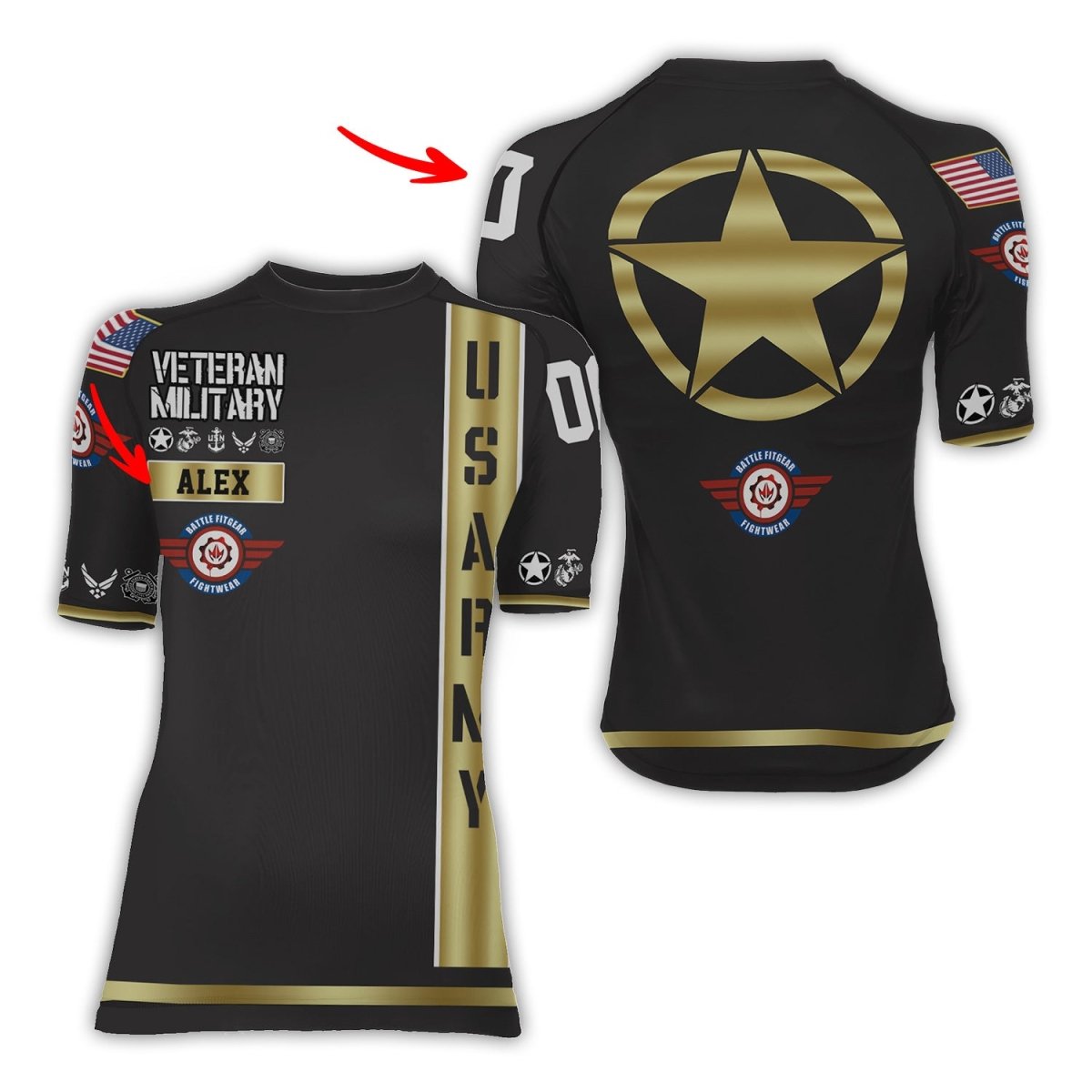 Personalized USA Army Veteran Women's Short Sleeve Rash Guard - BattleFitGear