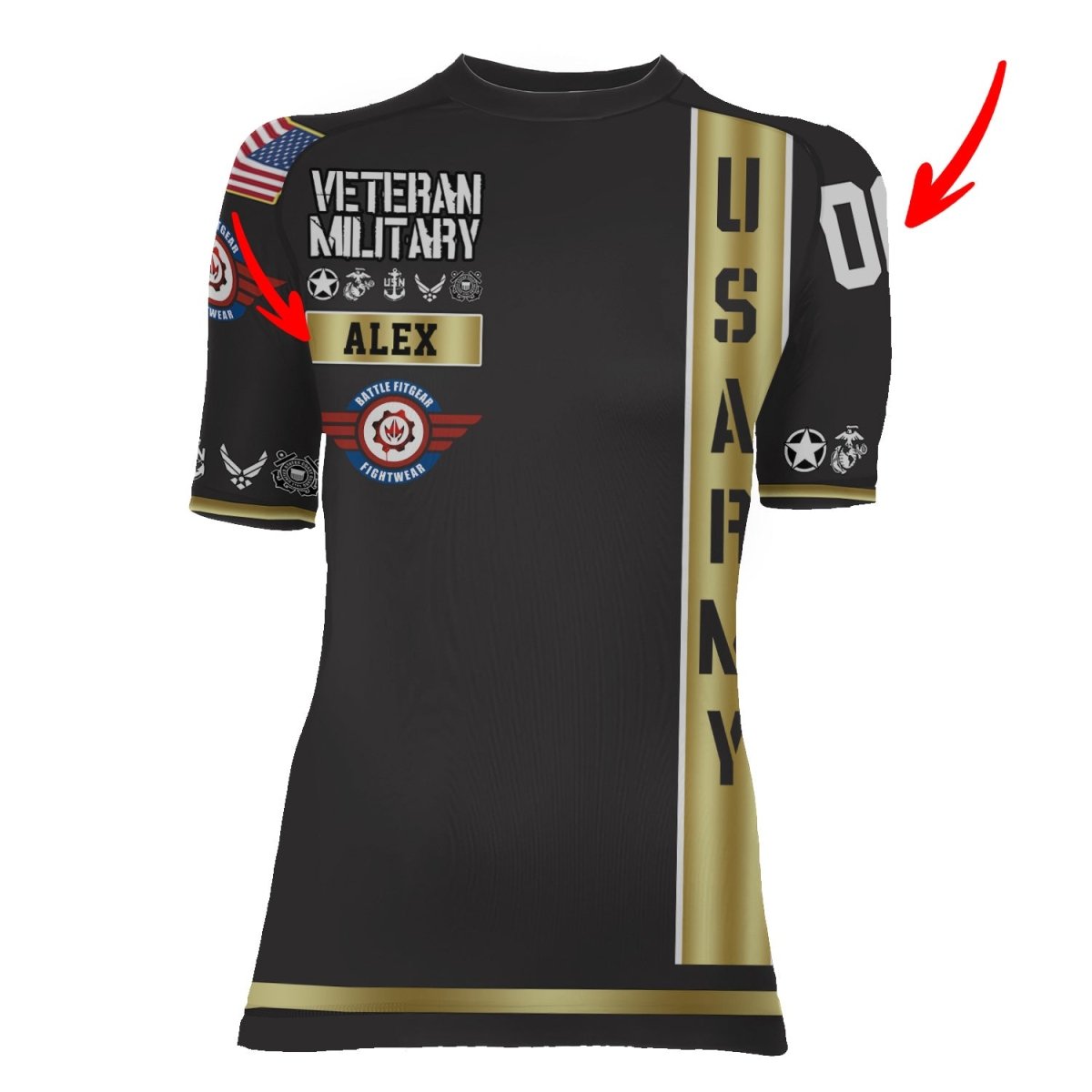 Personalized USA Army Veteran Women's Short Sleeve Rash Guard - BattleFitGear