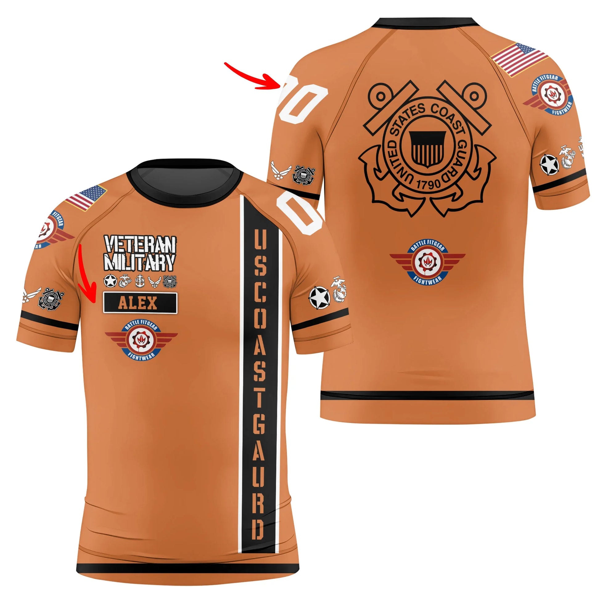 Personalized USA Coast Guard Veteran Kids Rash Guard