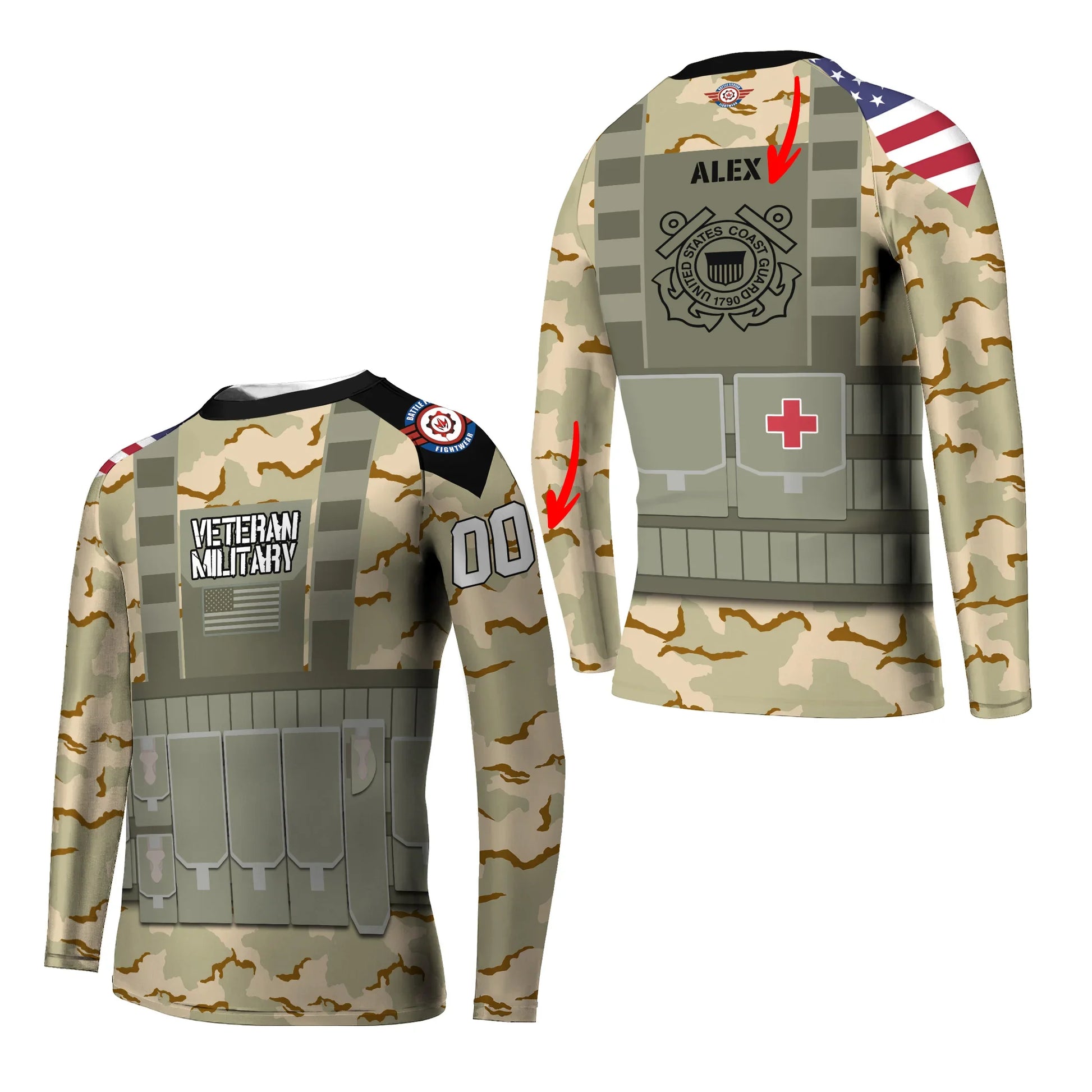 Personalized USA Coast Guard Veteran Kids Rash Guard