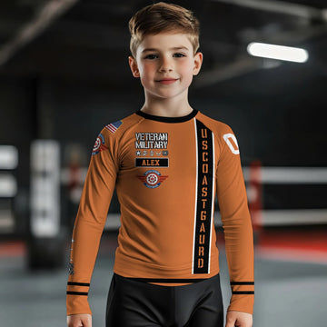 Personalized USA Coast Guard Veteran Kids Rash Guard
