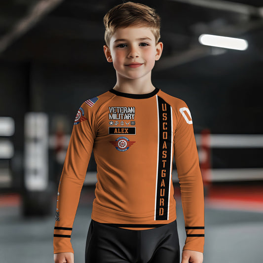 Personalized USA Coast Guard Veteran Kids Rash Guard