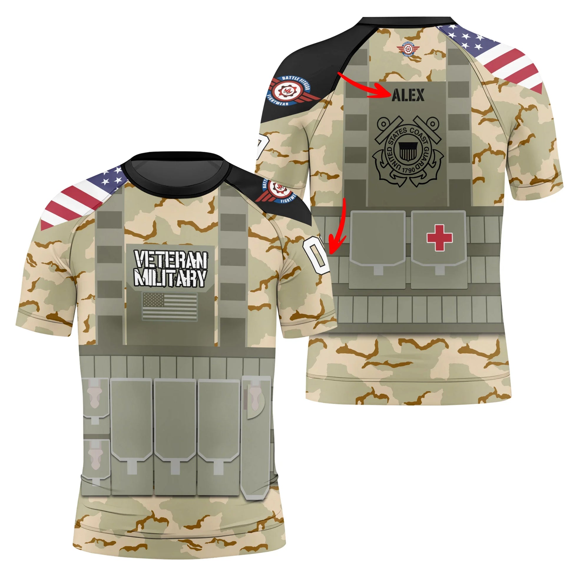 Personalized USA Coast Guard Veteran Kids Rash Guard