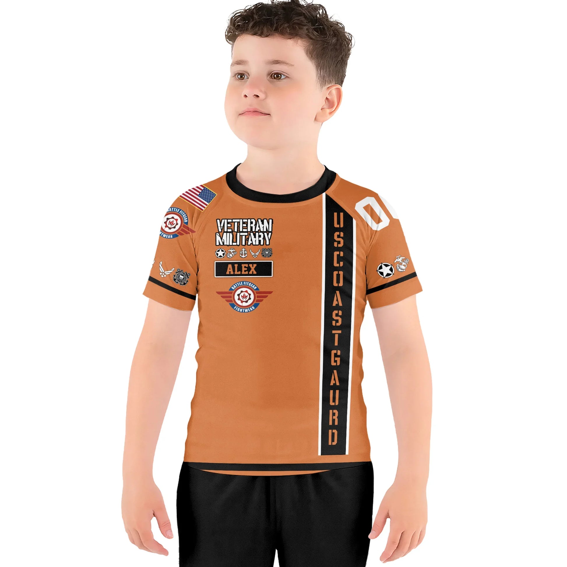 Personalized USA Coast Guard Veteran Kids Rash Guard