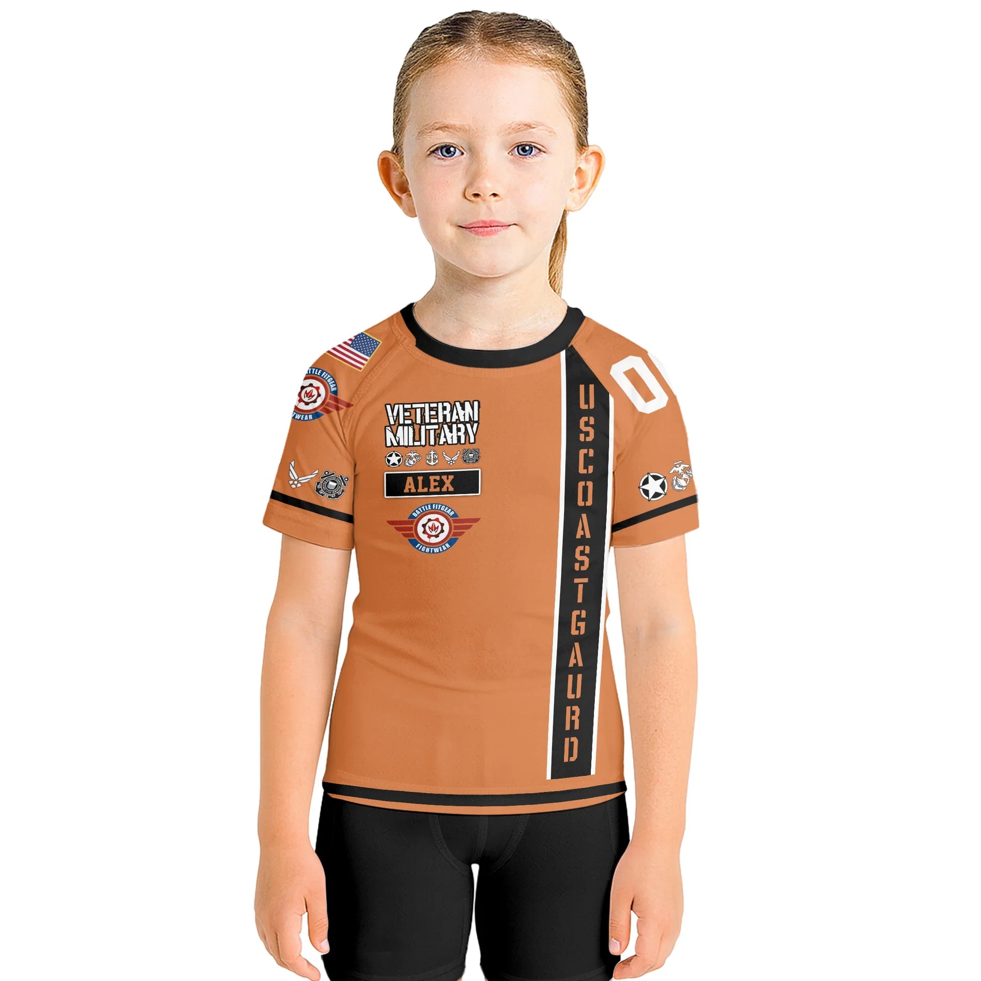 Personalized USA Coast Guard Veteran Kids Rash Guard