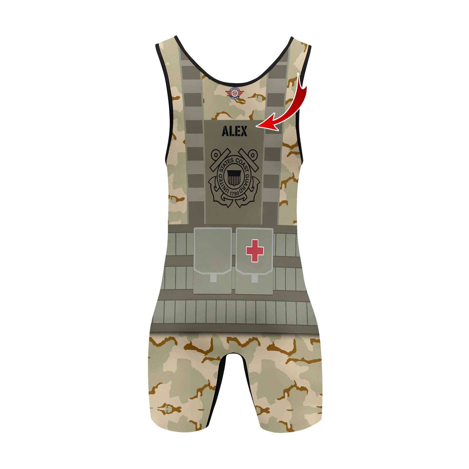 Personalized USA Coast Guard Veteran Wrestling Singlets