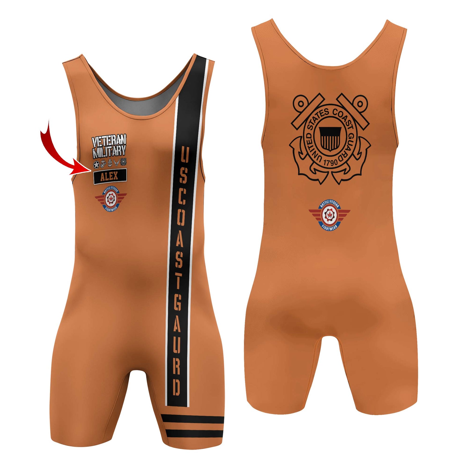 Personalized USA Coast Guard Veteran Wrestling Singlets