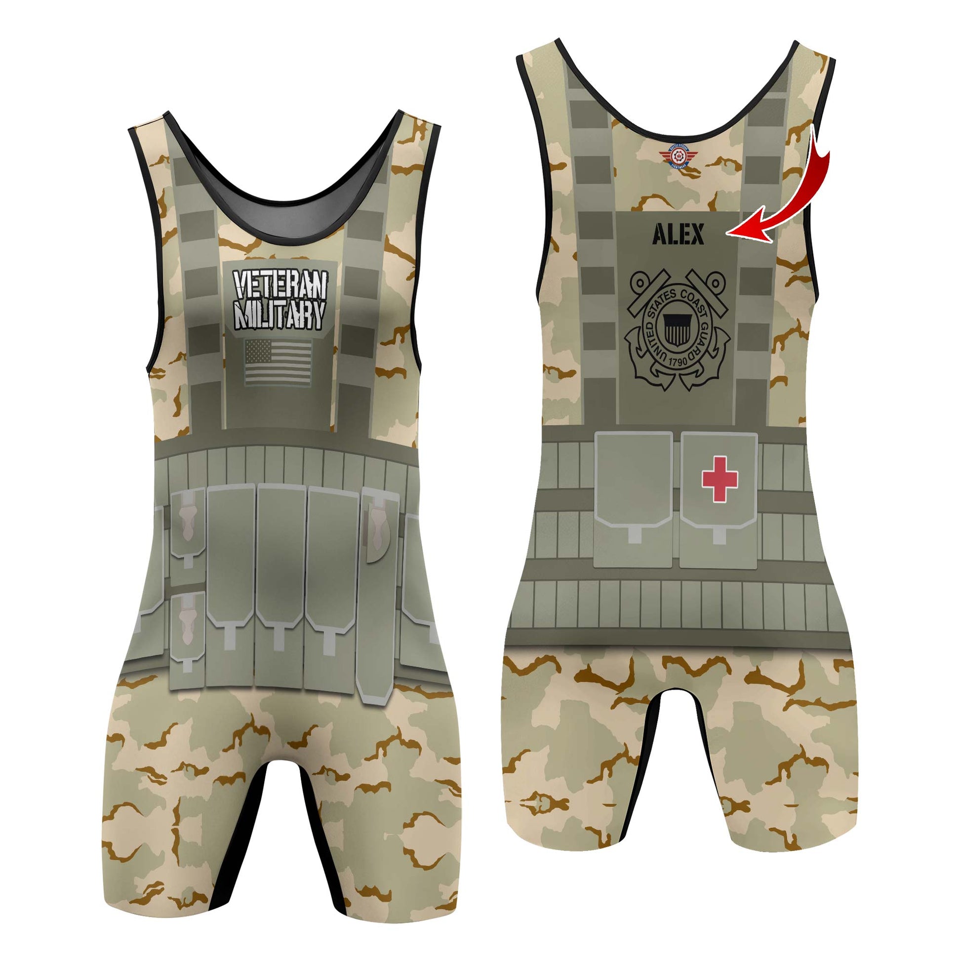 Personalized USA Coast Guard Veteran Wrestling Singlets