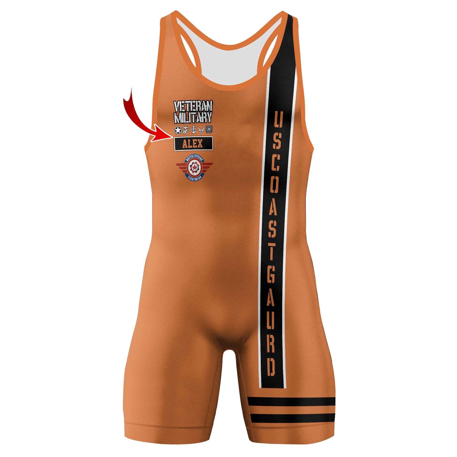Personalized USA Coast Guard Veteran Wrestling Singlets