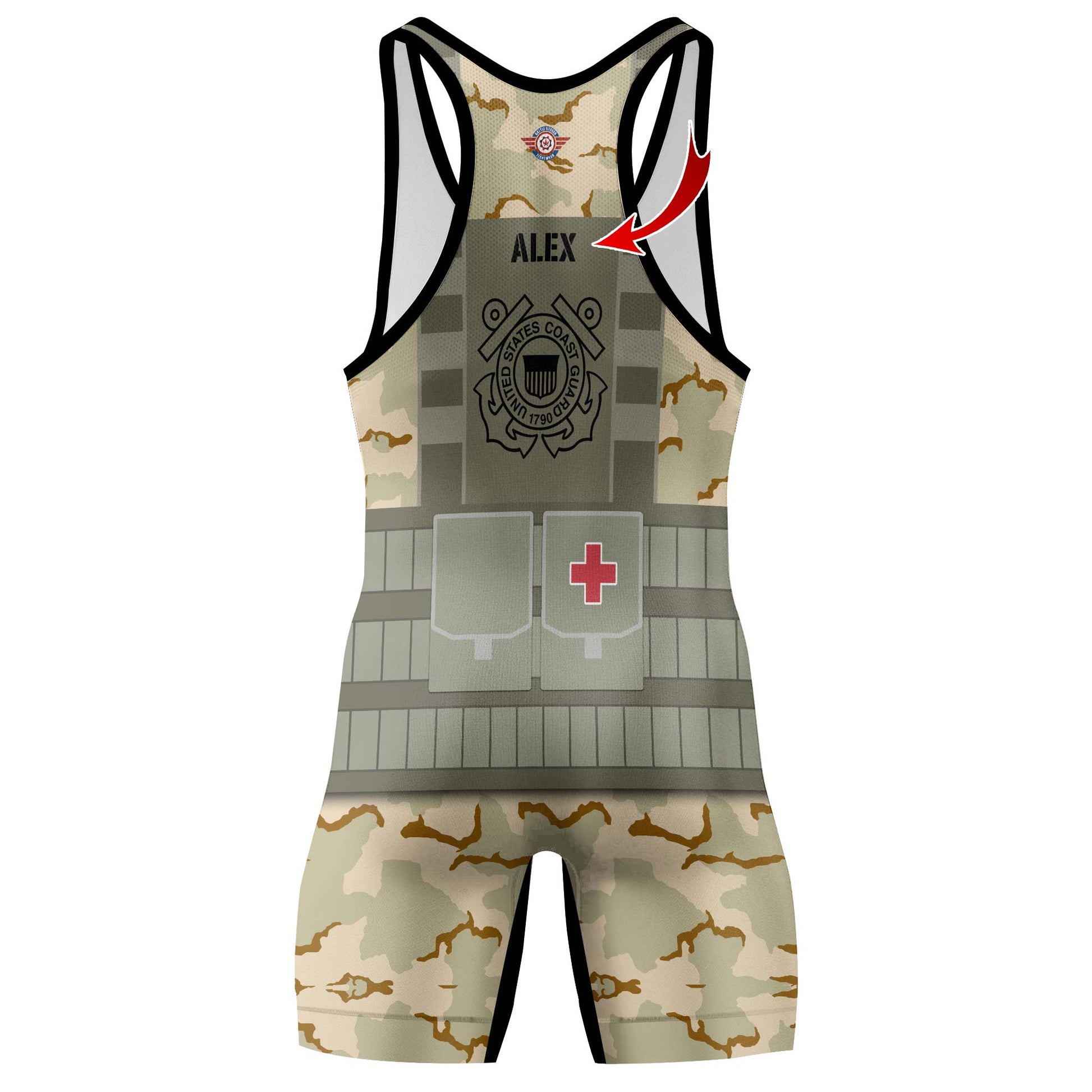 Personalized USA Coast Guard Veteran Wrestling Singlets
