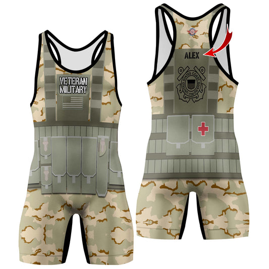 Personalized USA Coast Guard Veteran Wrestling Singlets