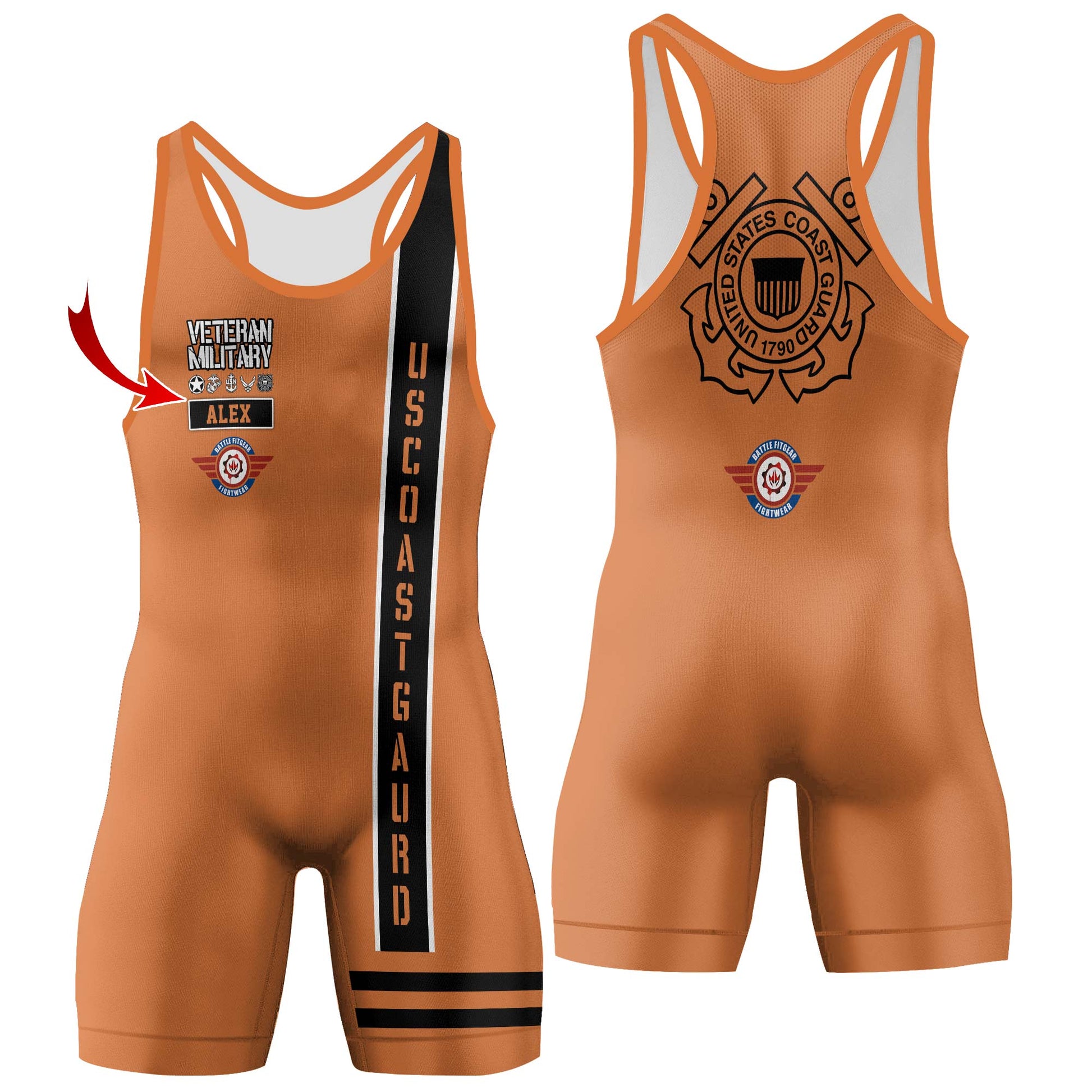 Personalized USA Coast Guard Veteran Wrestling Singlets