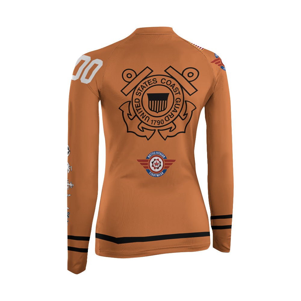 Personalized USA Cost Guard Veteran Women's Long Sleeve Rash Guard - BattleFitGear