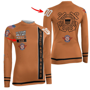 Personalized USA Cost Guard Veteran Women's Long Sleeve Rash Guard - BattleFitGear