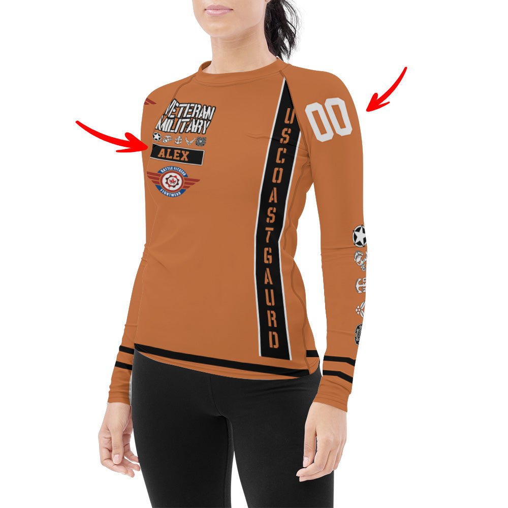 Personalized USA Cost Guard Veteran Women's Long Sleeve Rash Guard - BattleFitGear