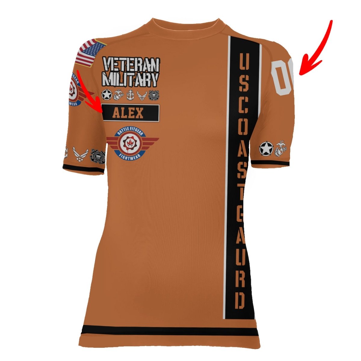 Personalized USA Cost Guard Veteran Women's Short Sleeve Rash Guard - BattleFitGear