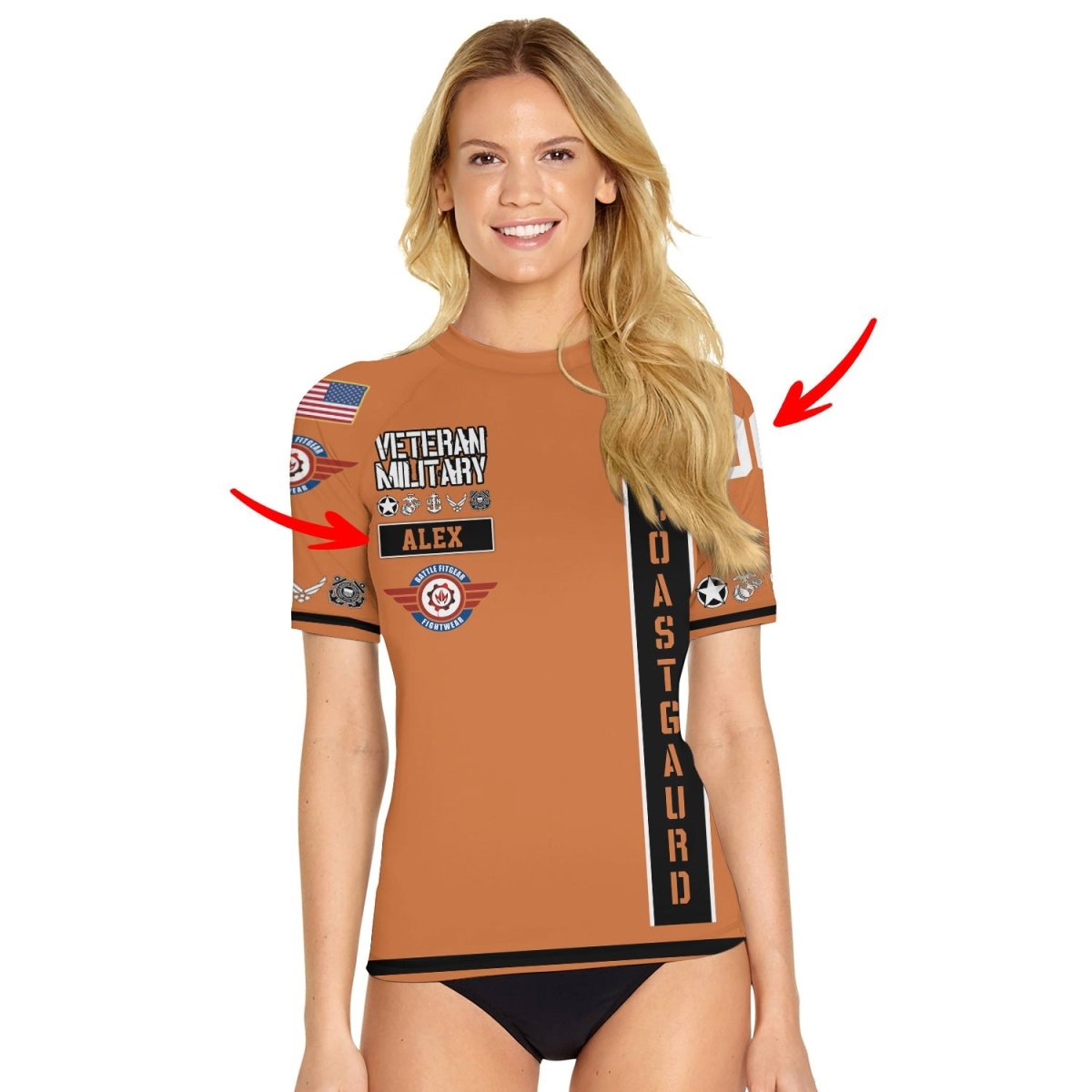 Personalized USA Cost Guard Veteran Women's Short Sleeve Rash Guard - BattleFitGear