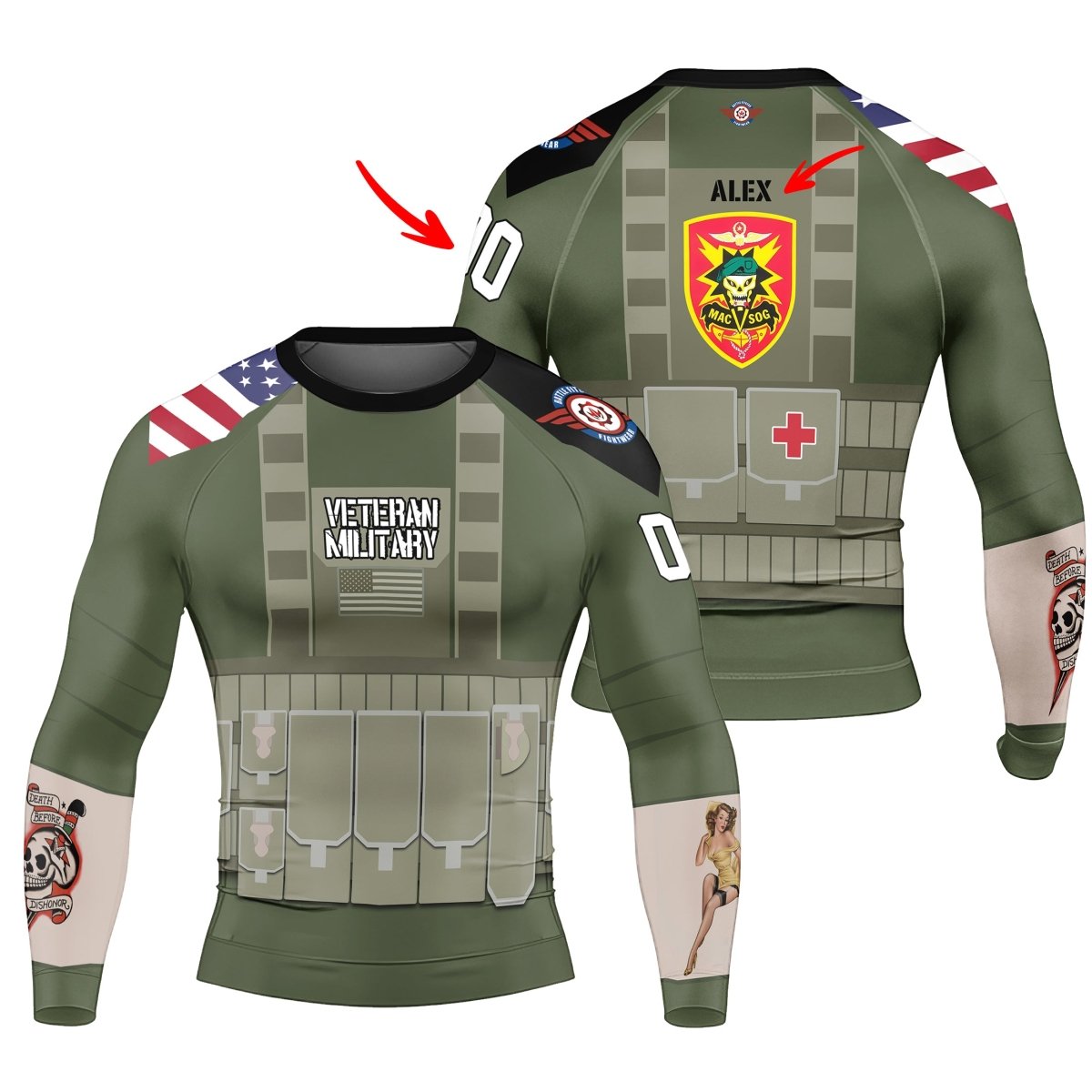 Personalized USA MACVSOG Veteran Men's Long Sleeve Rash Guard - BattleFitGear