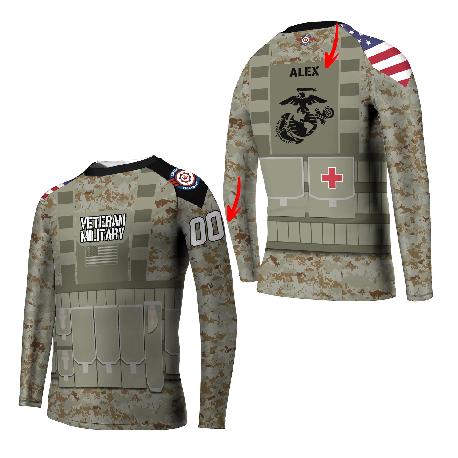 Personalized USA Marine Corp Veteran Kids Rash Guard