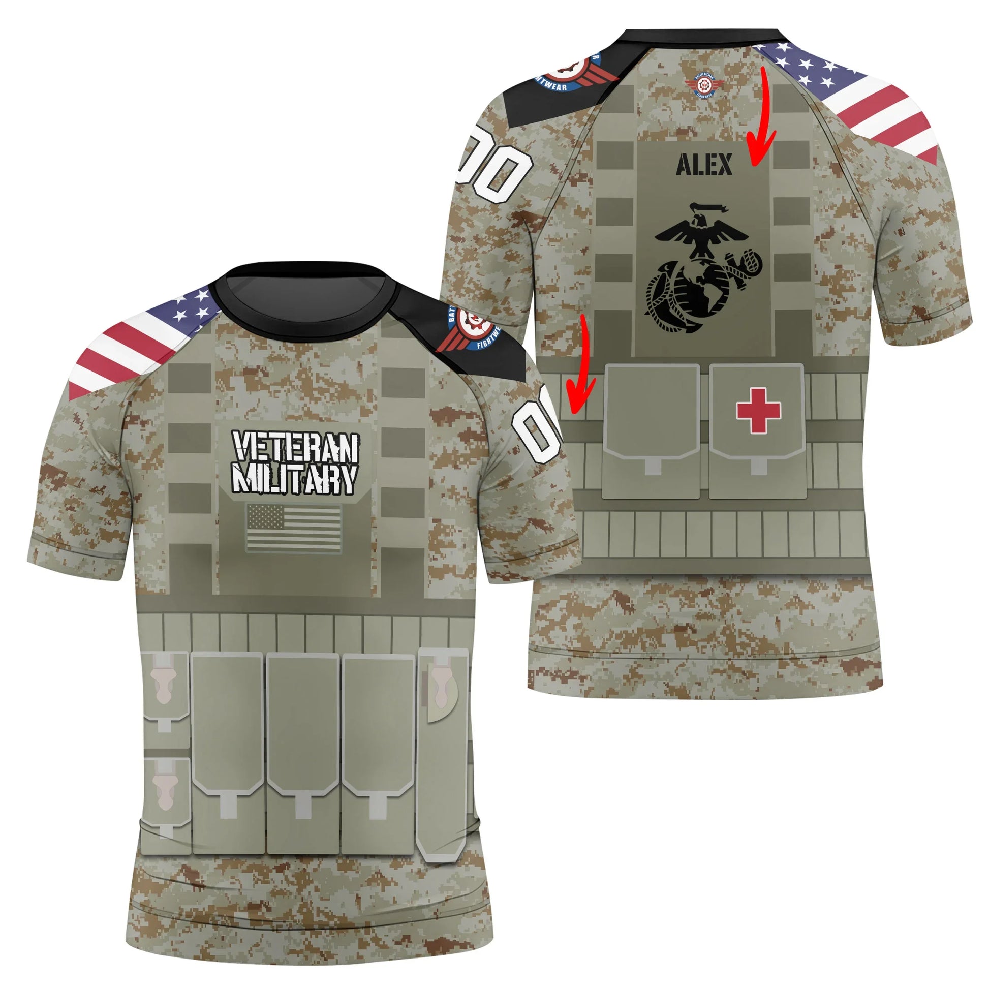Personalized USA Marine Corp Veteran Kids Rash Guard