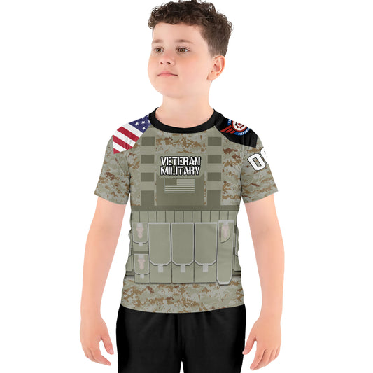 Personalized USA Marine Corp Veteran Kids Rash Guard