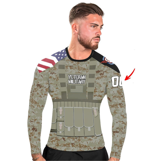 Personalized USA Marine Corp Veteran Men's Long Sleeve Rash Guard - BattleFitGear