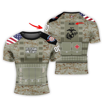 Personalized USA Marine Corp Veteran Men's Short Sleeve Rash Guard - BattleFitGear