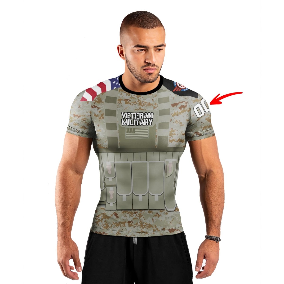 Personalized USA Marine Corp Veteran Men's Short Sleeve Rash Guard - BattleFitGear