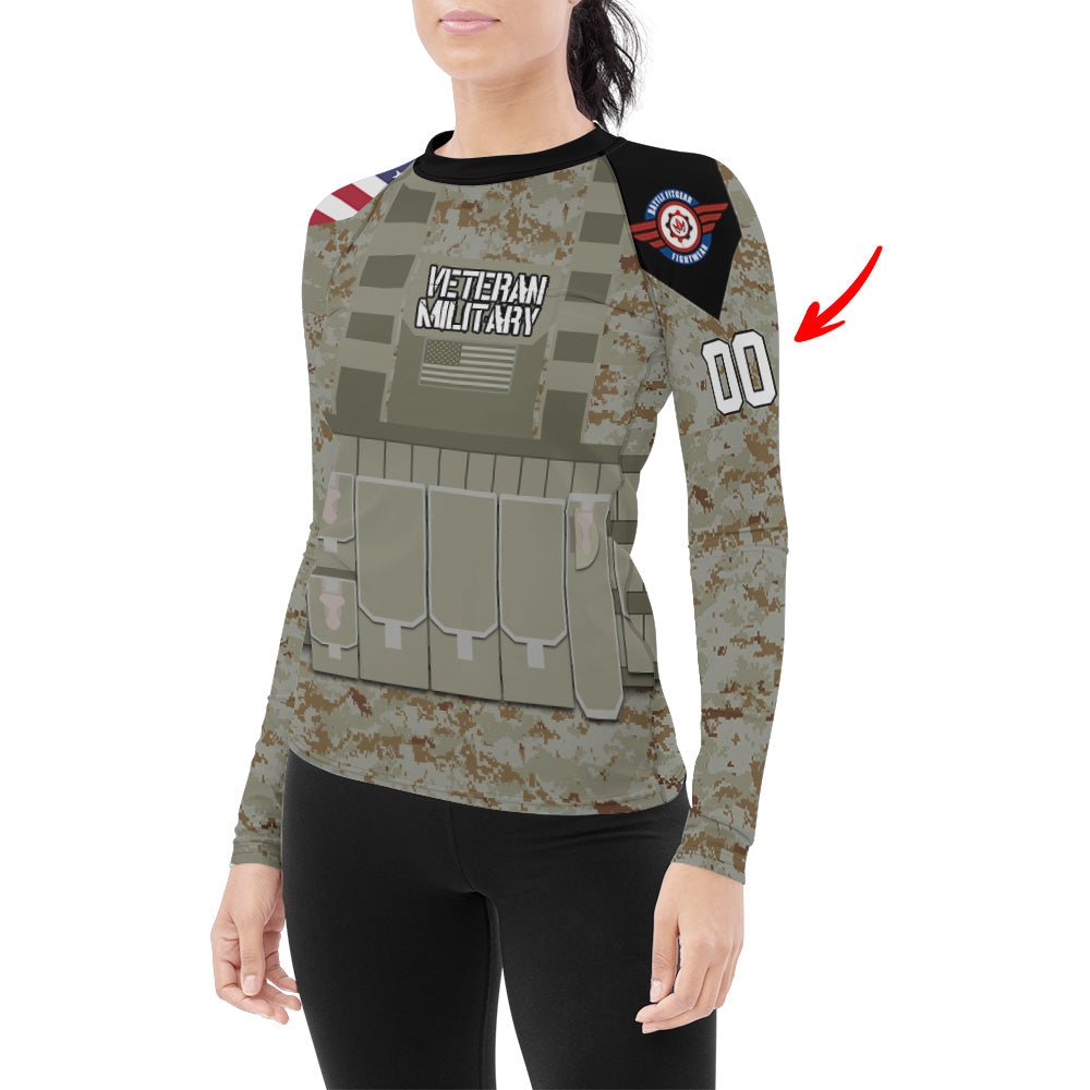 Personalized USA Marine Corp Veteran Women's Long Sleeve Rash Guard - BattleFitGear